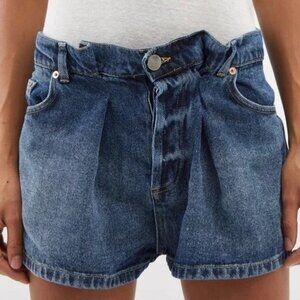 Raey Dark Wash Unique Extra Fold Button Fly Baggy Denim Shorts Womens Size 26